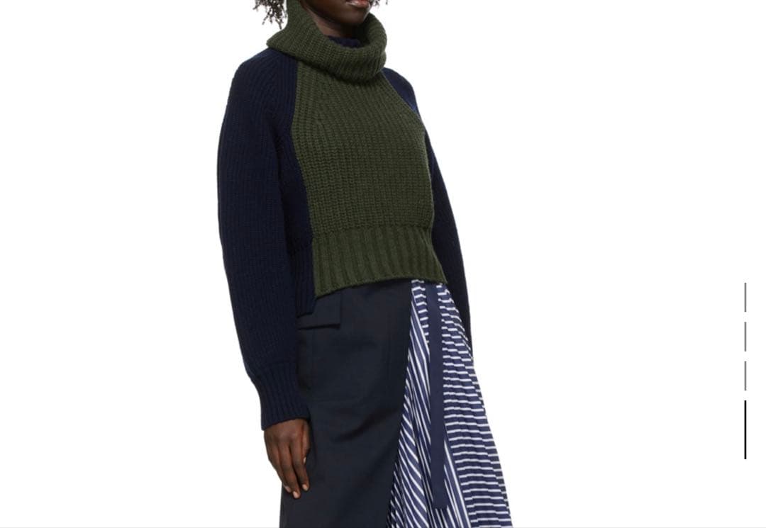 【最終値下げ】sacai 21aw ネイビー・オリーブ リブ編みニットセーター