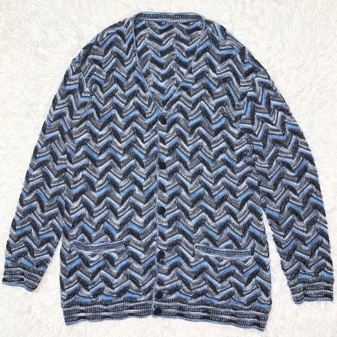 美品 MISSONI カーディガン 総柄 ウール モヘヤ混 オーバーサイズ XL