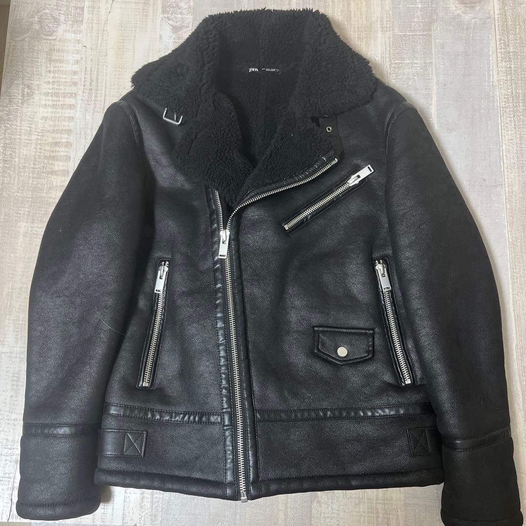 【極美品】ZARA B-3 フェイクレザー ムートン ダブルライダースジャケット