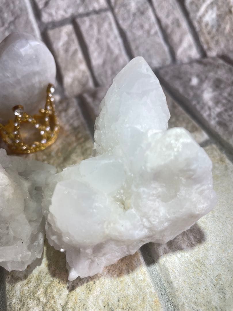 天然石ヒマラヤ水晶　クラスター ホワイトムーンストーンハート ホワイトセット