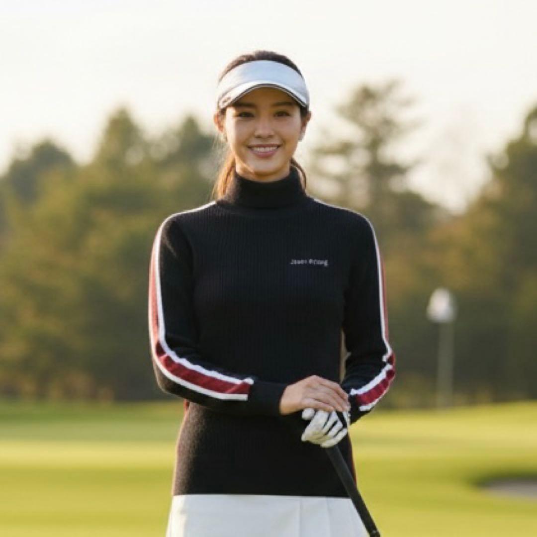 ジュン＆ロペ　タートルネック　リブニット　セーター　ブラック　L ウール混