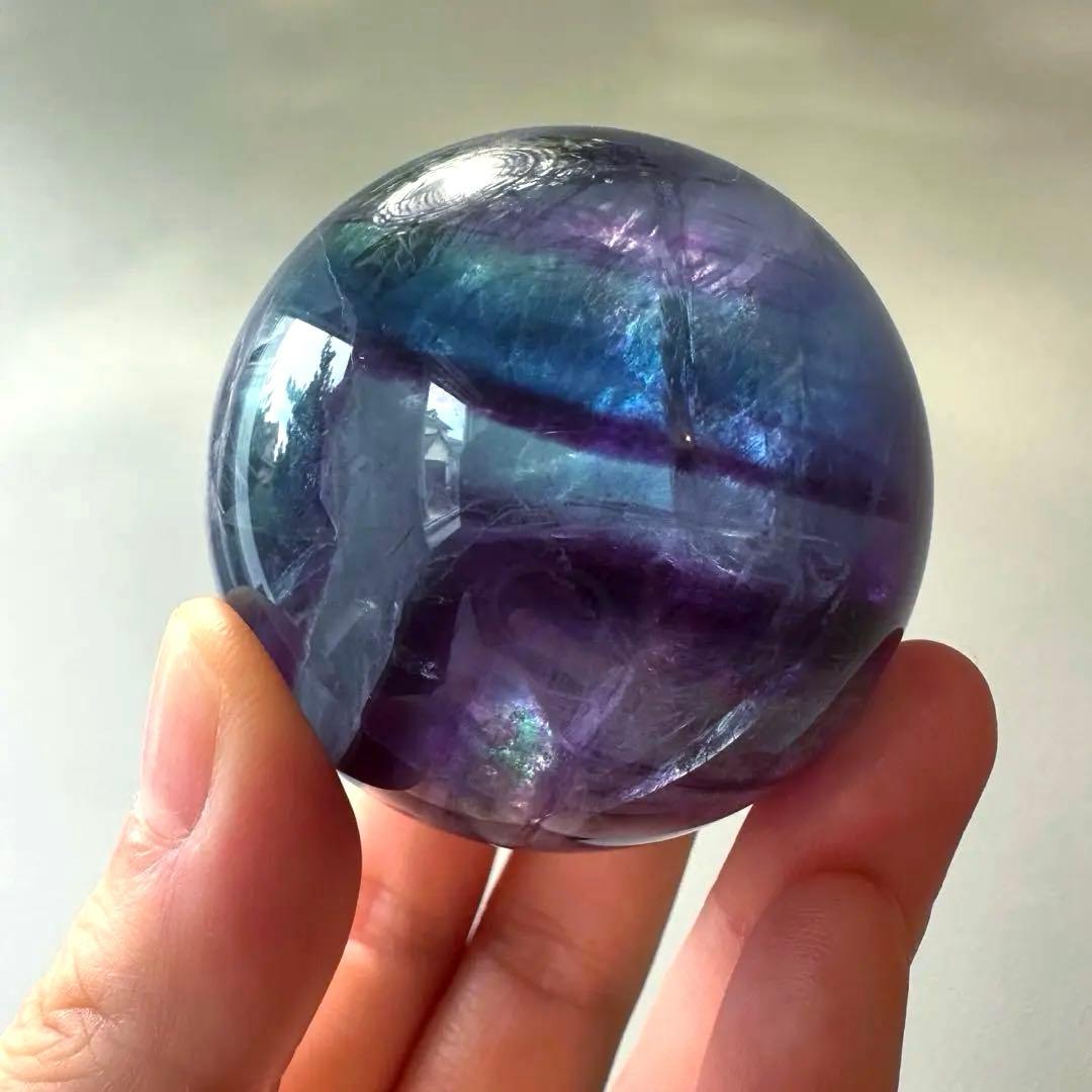 ブルーフローライト　スフィア　5.1㎝　224.2g フローライト　透明感　青