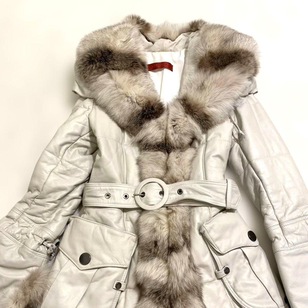 GIORGIO ラムレザーコート フォックスファー 38サイズ ベルトつき