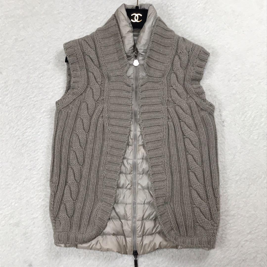 【希少】モンクレール ケーブルニット切り替えダウンベスト ベージュ　S