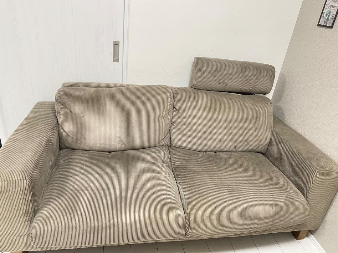 ベージュ コーデュロイ 2人掛けソファ