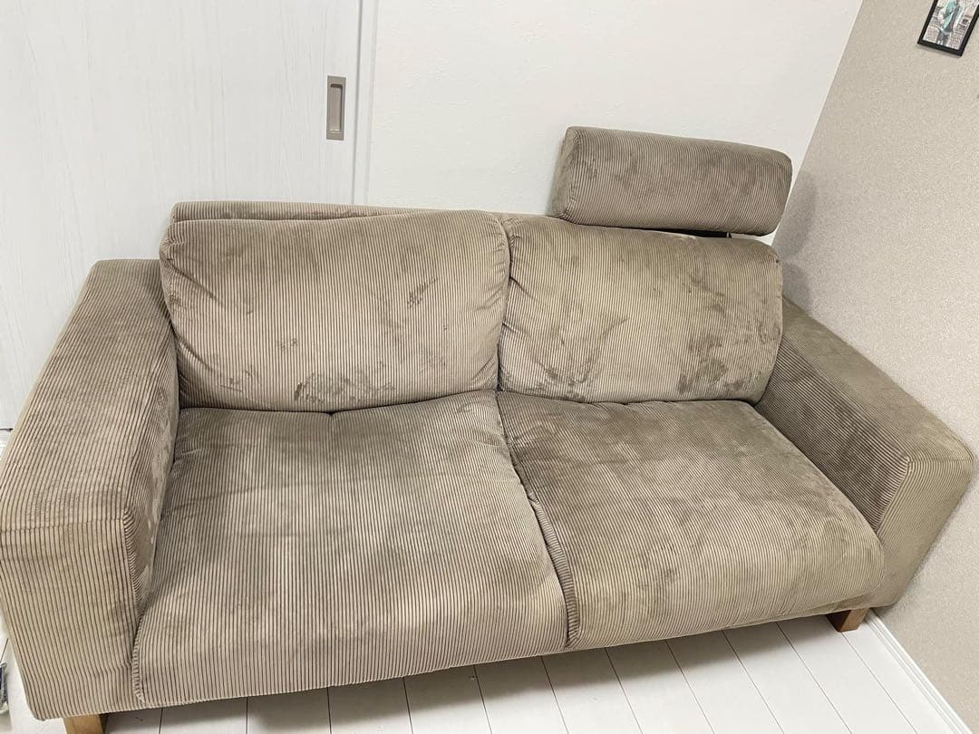 ベージュ コーデュロイ 2人掛けソファ