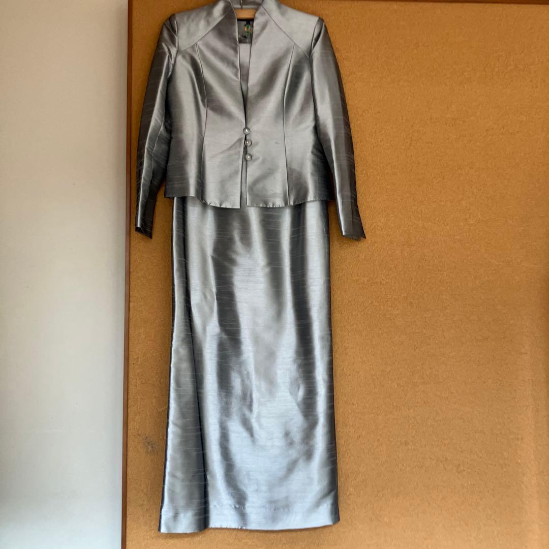 東京ソワールドルチェマザーズドレス シルバーシャンタンジャケットロングドレス