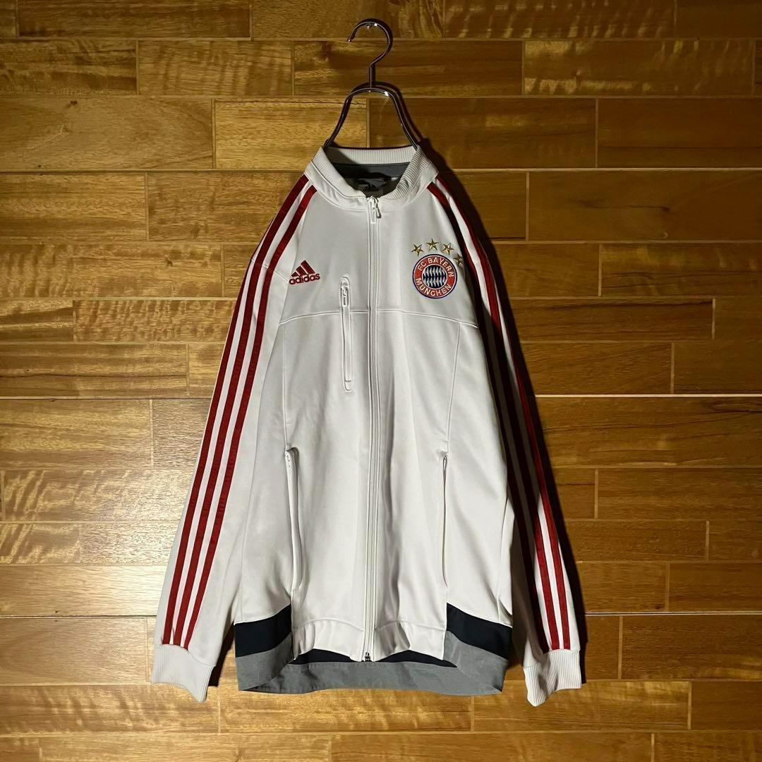 adidas　バイエルン　トラックジャケット　ジャージ　白　赤　刺繍ロゴ