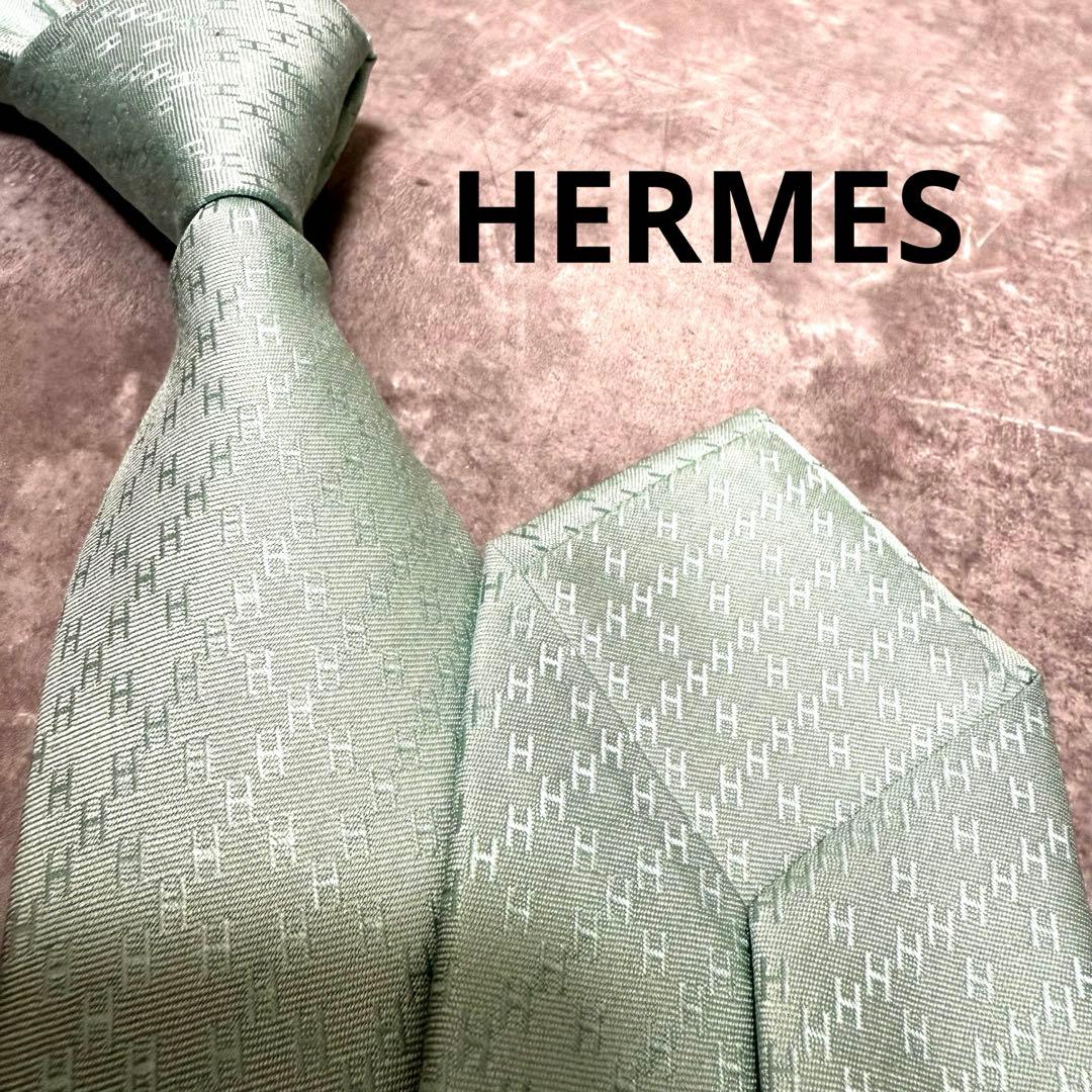 HERMES エルメス ネクタイ ミントグリーン ファソネ H柄 定番 王道