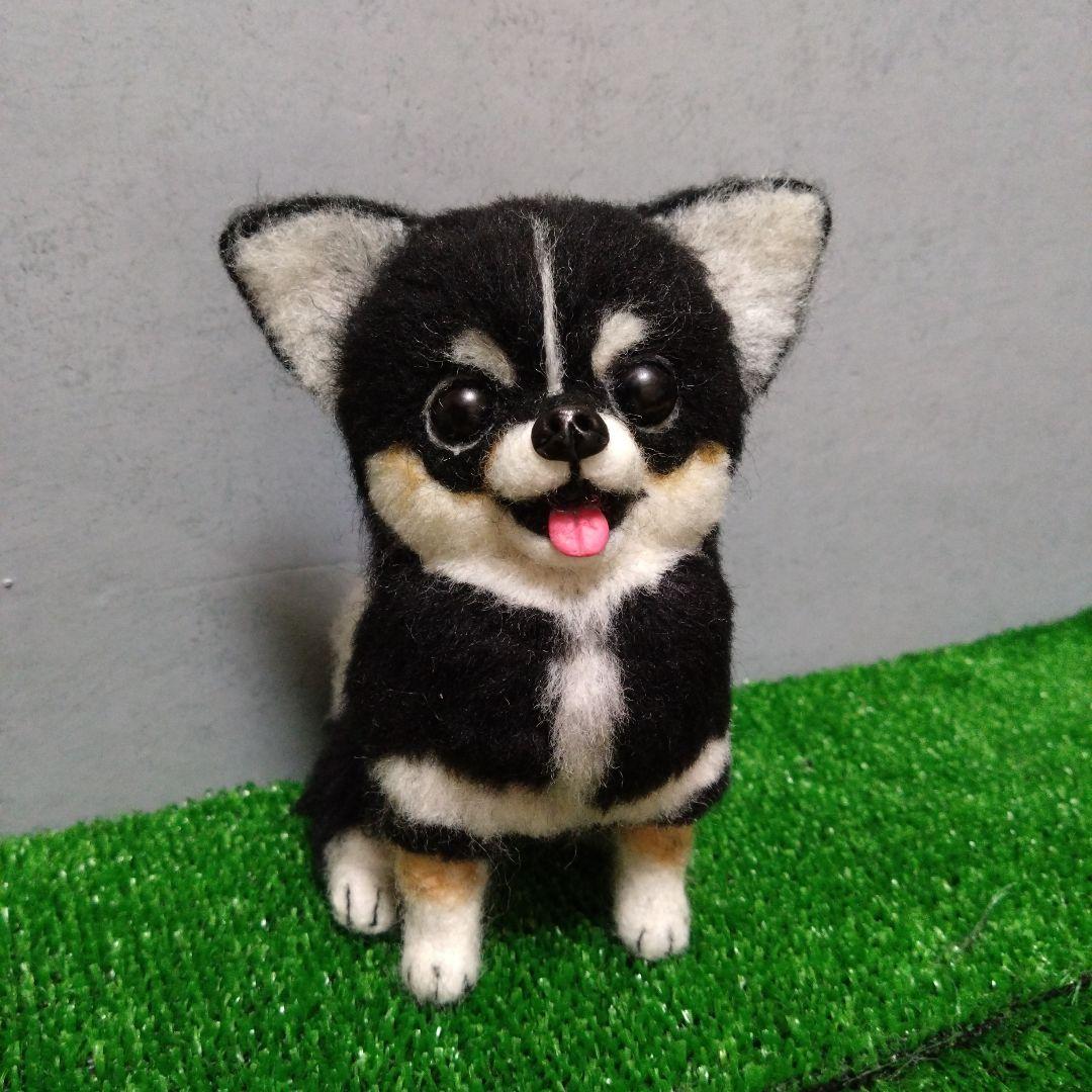羊毛フェルト　チワワ　ブラックタン　ハンドメイド　犬