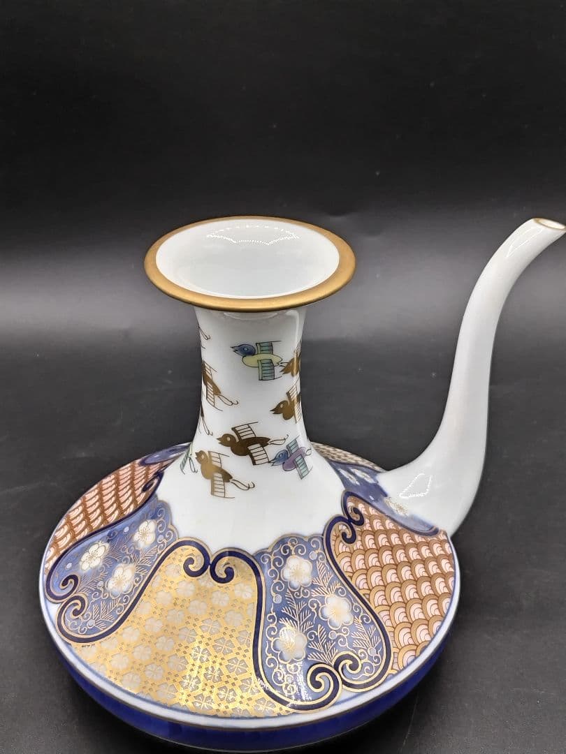 haru有田焼賞美堂其泉窯金彩千鳥祥瑞ビールカップ受皿付酒盃各五客燗酒器