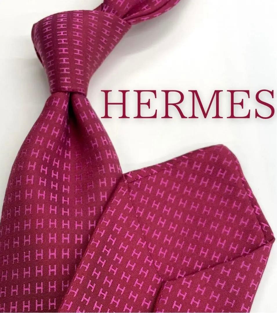 新品 エルメス ハイブランド ネクタイ ファソネ H柄 レッド系 高級