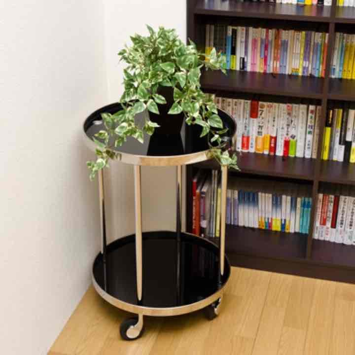 キャスター付き　ガラスサイドテーブル　BR/CM