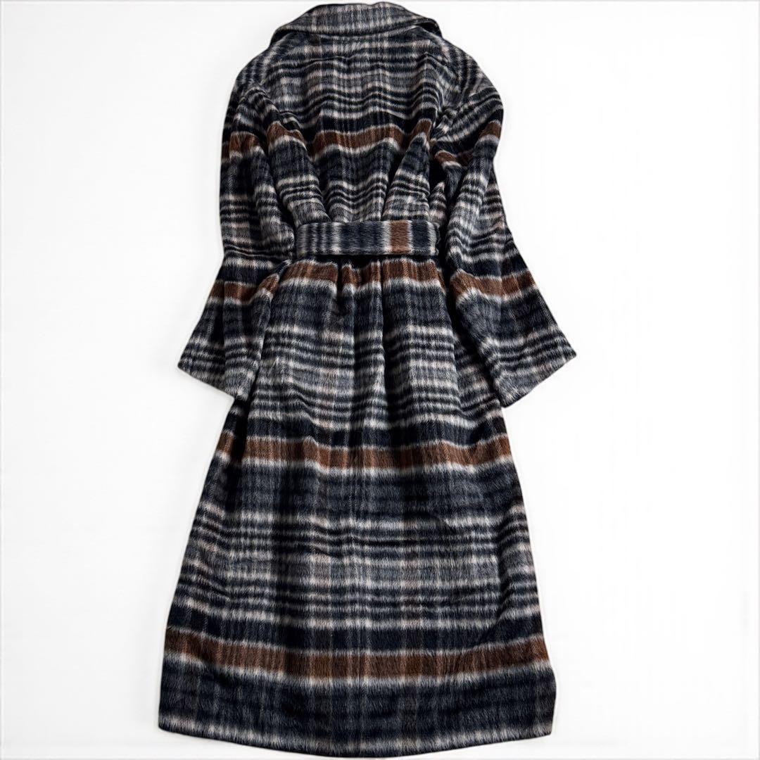 極美品 ブラミンク BLAMINK アルパカシャギー チェックロングコート38