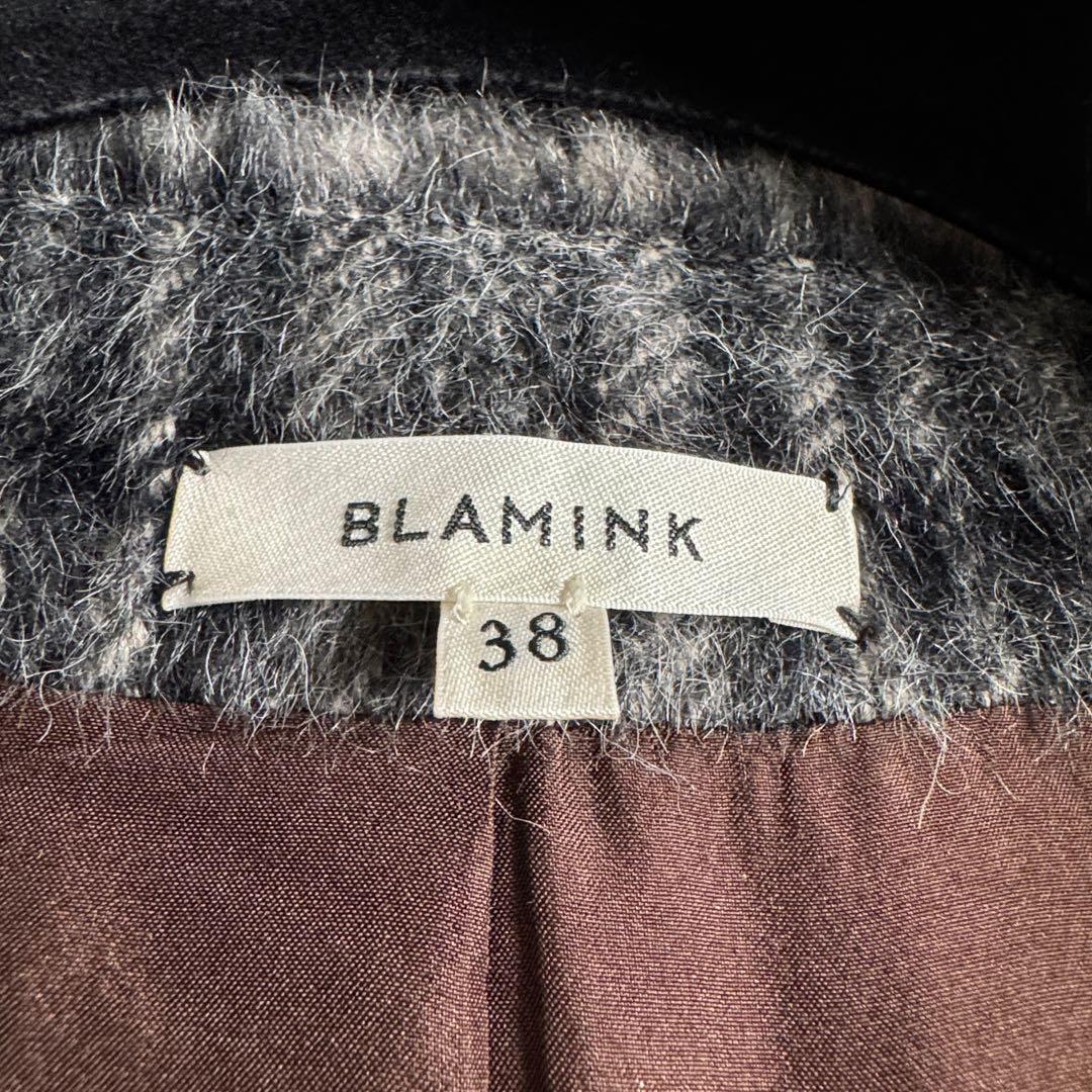 極美品 ブラミンク BLAMINK アルパカシャギー チェックロングコート38