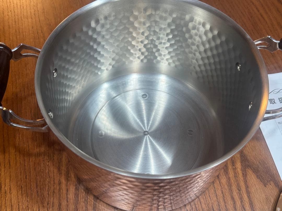 新光金属　IH対応　煮物用銅鍋　槌目両手鍋　美品　日本製