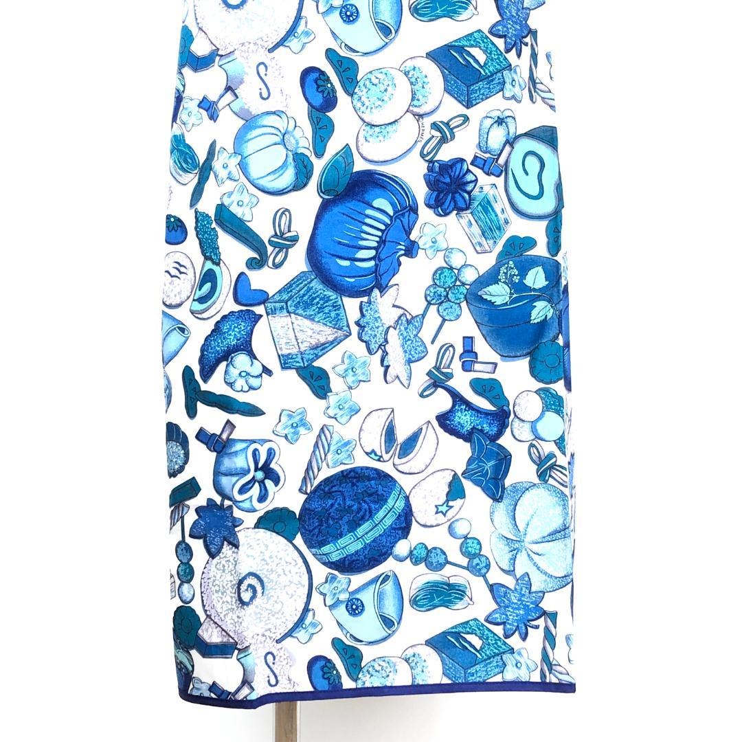 【美品・箱付き】エルメス／調理用エプロン 和洋折衷絵柄／ネイビー