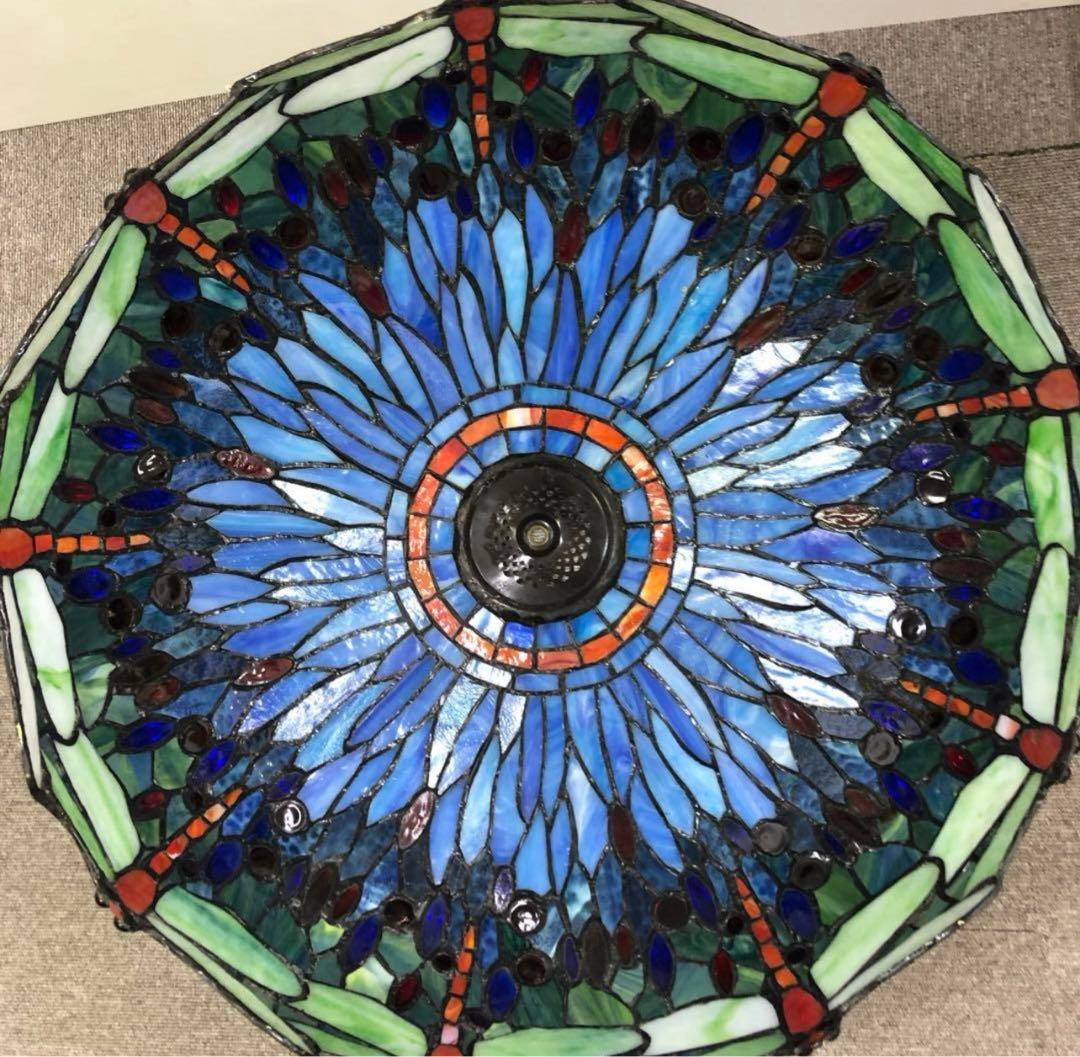 e703- ステンドグラスランプ　トンボ柄 3灯