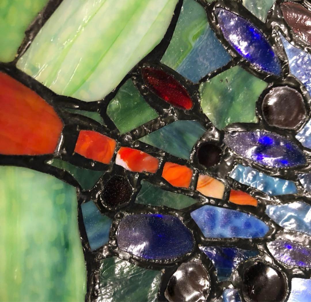 e703- ステンドグラスランプ　トンボ柄 3灯