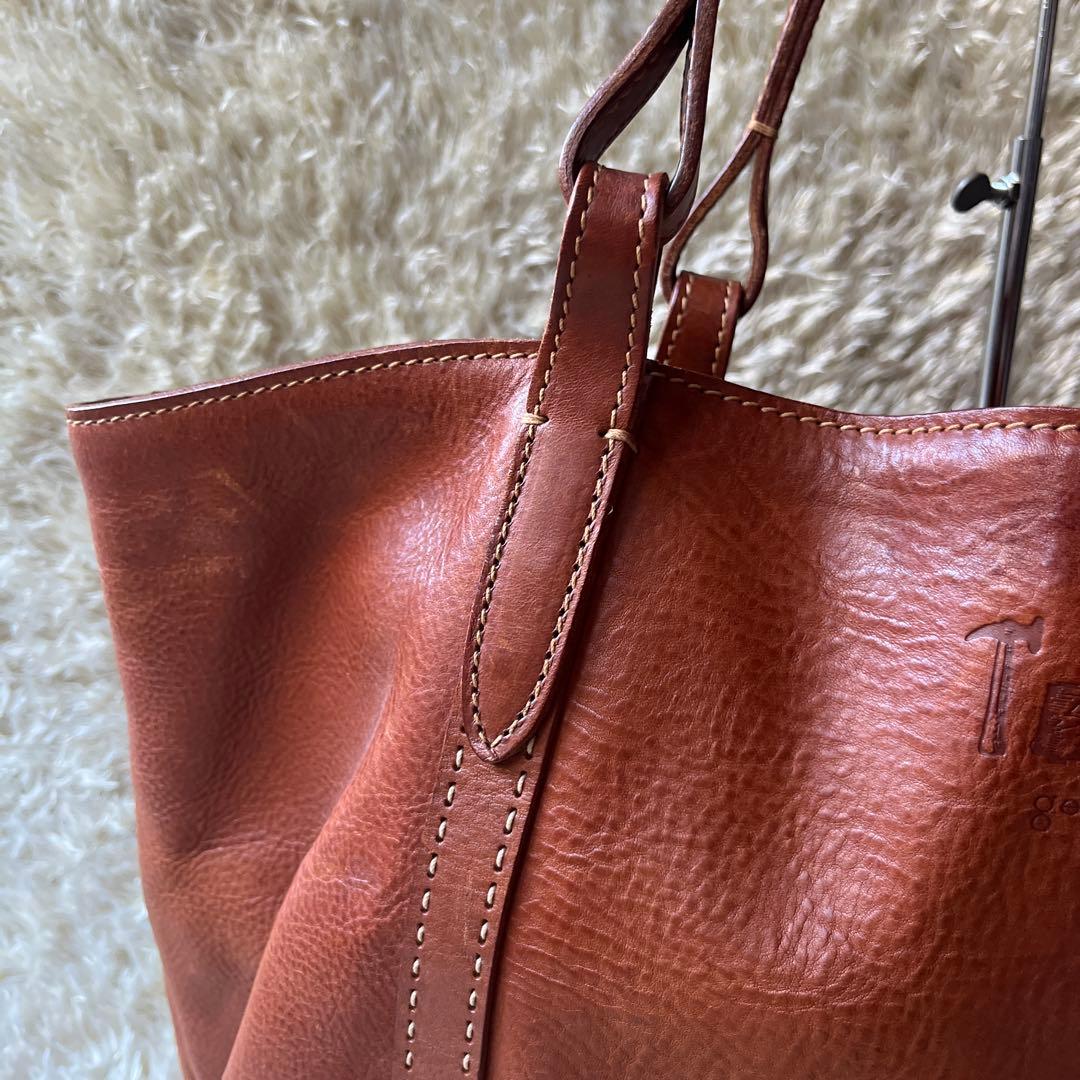 美品　genten ゲンテン　トートバッグ　牛革　工具ロゴ　肩がけ　大容量