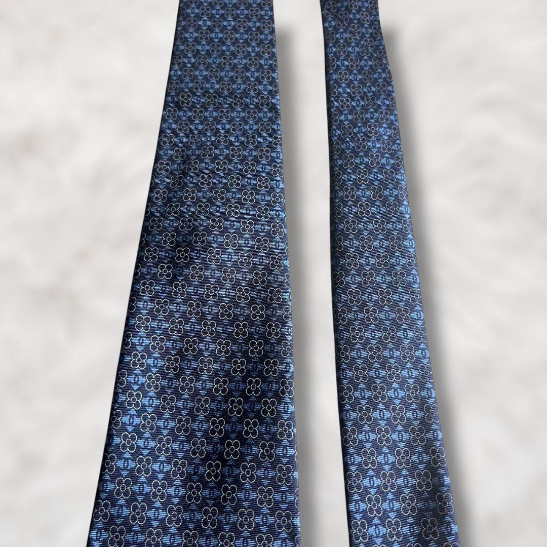 【美品✨】シャネル ココマーク ネイビー 総柄 幾何学 メンズ ネクタイ