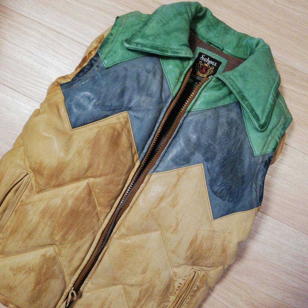 極上 Schott レザーダウンジャケット ダウンベスト