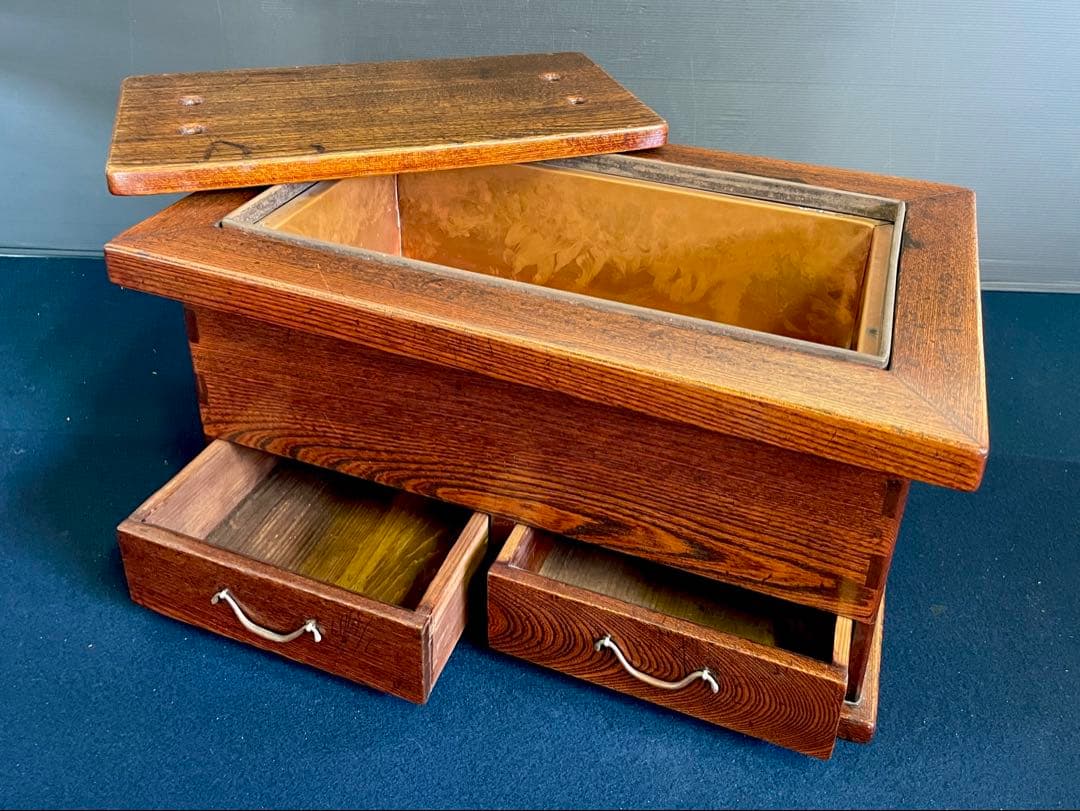 特価❣️「祖」 飴色小ぶり 欅 火鉢 銅板張 関西火鉢 江戸火鉢 （1027F火）