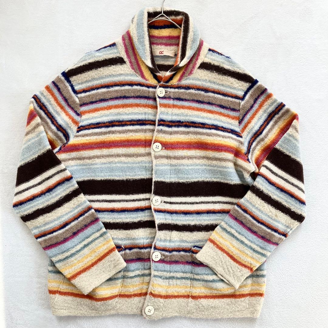 45rpm ニットジャケット ショールカラーカーディガン ボーダー マルチカラー
