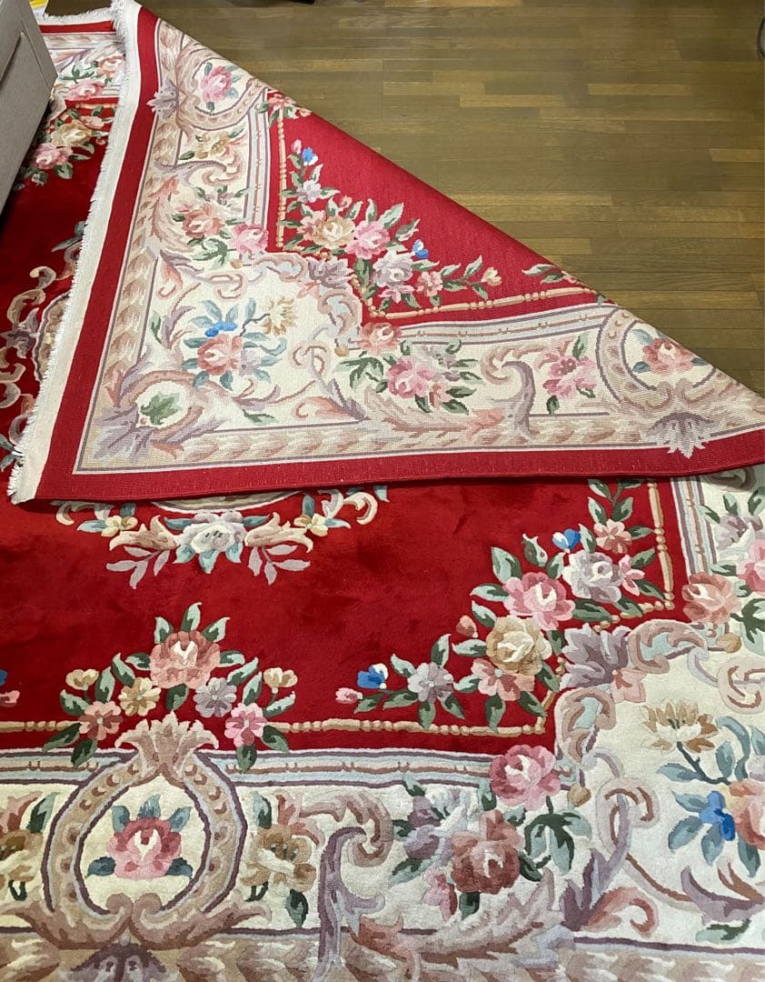 393 最高級手織り中国製ウール100% 緞通ラグ 約265cm × 263cm