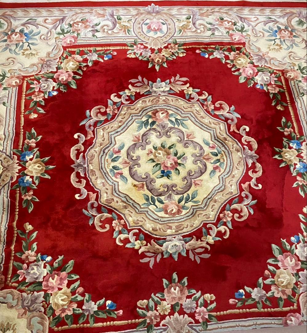 393 最高級手織り中国製ウール100% 緞通ラグ 約265cm × 263cm