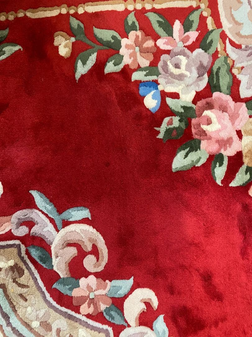 393 最高級手織り中国製ウール100% 緞通ラグ 約265cm × 263cm