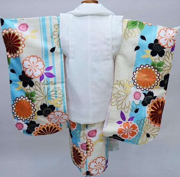 七五三 三歳 女児 被布着物フルセット 水色×白 お仕立て無料 NO34386