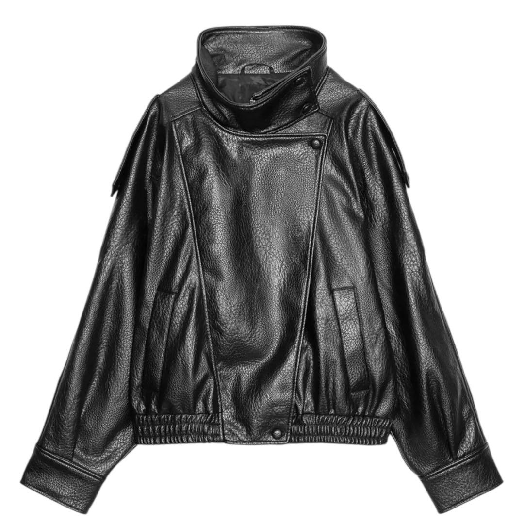 ZARA ザラ YSL風 フェイクレザーライダースジャケット ブラック