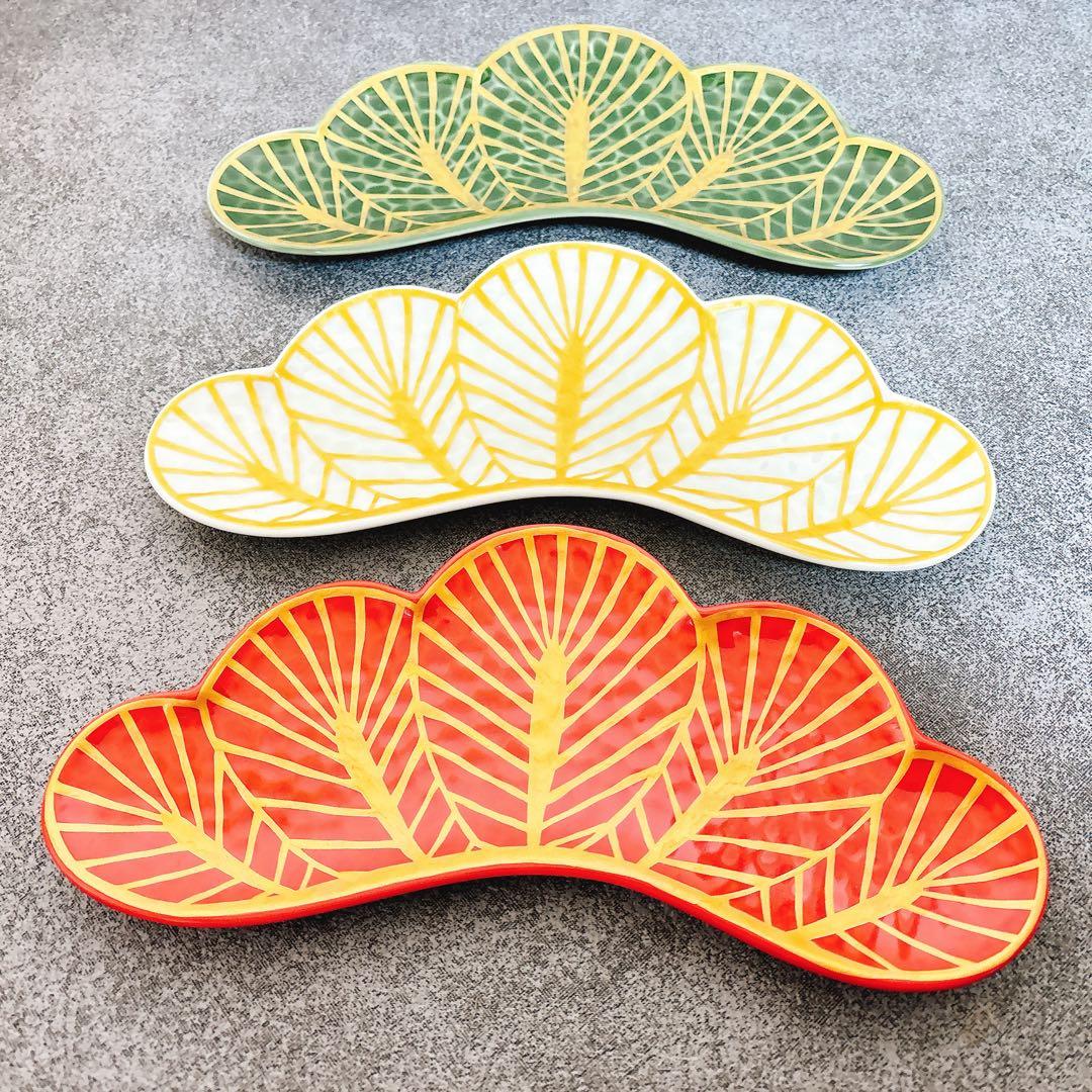 なんなんご依頼品　幸楽窯　錦金松葉形前菜皿　茶緑金　白金　赤金　6点セット
