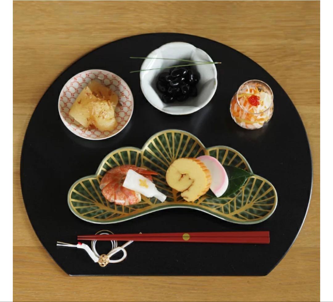 なんなんご依頼品　幸楽窯　錦金松葉形前菜皿　茶緑金　白金　赤金　6点セット