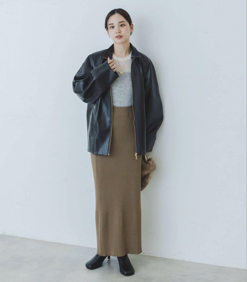 noble♡フェイクレザースタンドカラーコクーンブルゾン