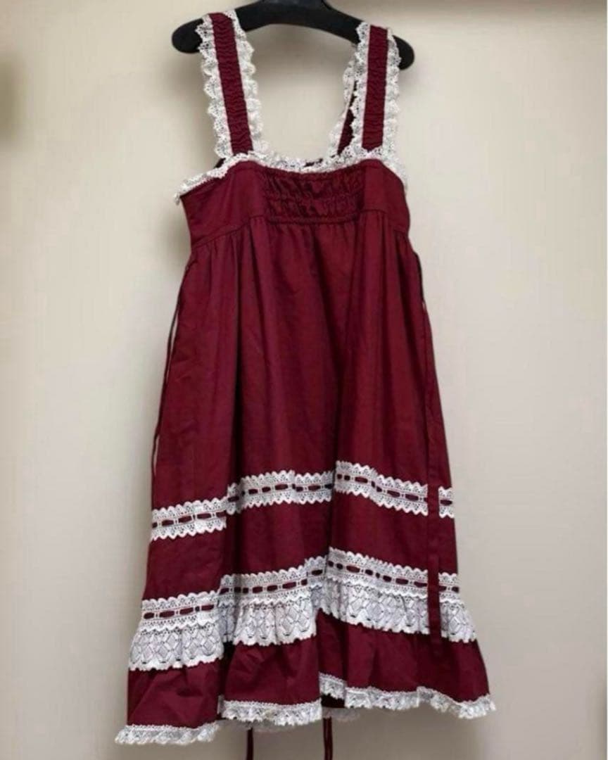 ベビードールジャンパースカート＆カチューシャ　エンジ　セット