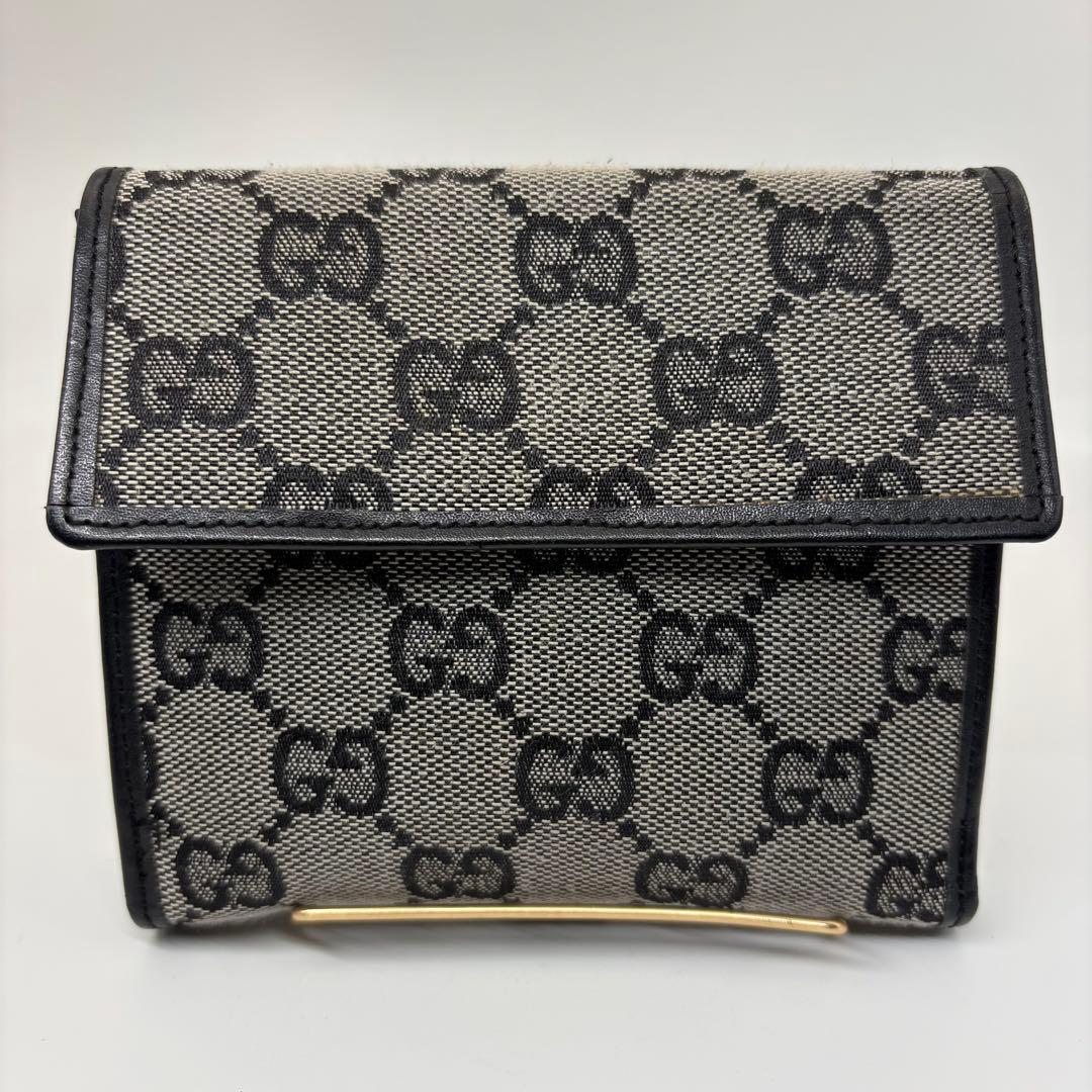 美品 GUCCI GGキャンバス ジャッキー 二つ折り財布 ブラック