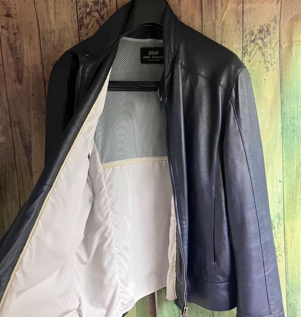 専用定価80万　イタリア名門　エディモネッティ　レザージャケット　46 ネイビー