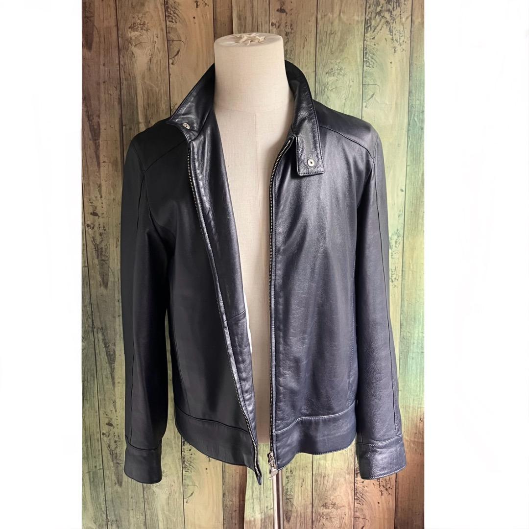 専用定価80万　イタリア名門　エディモネッティ　レザージャケット　46 ネイビー