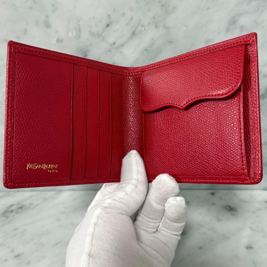 Yves Saint Laurent イヴサンローラン 二つ折り財布 赤 本革