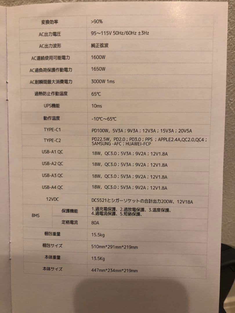 ポータブル電源 1024WH 2024年購入 AC1600W ほぼ新品 ポタ電