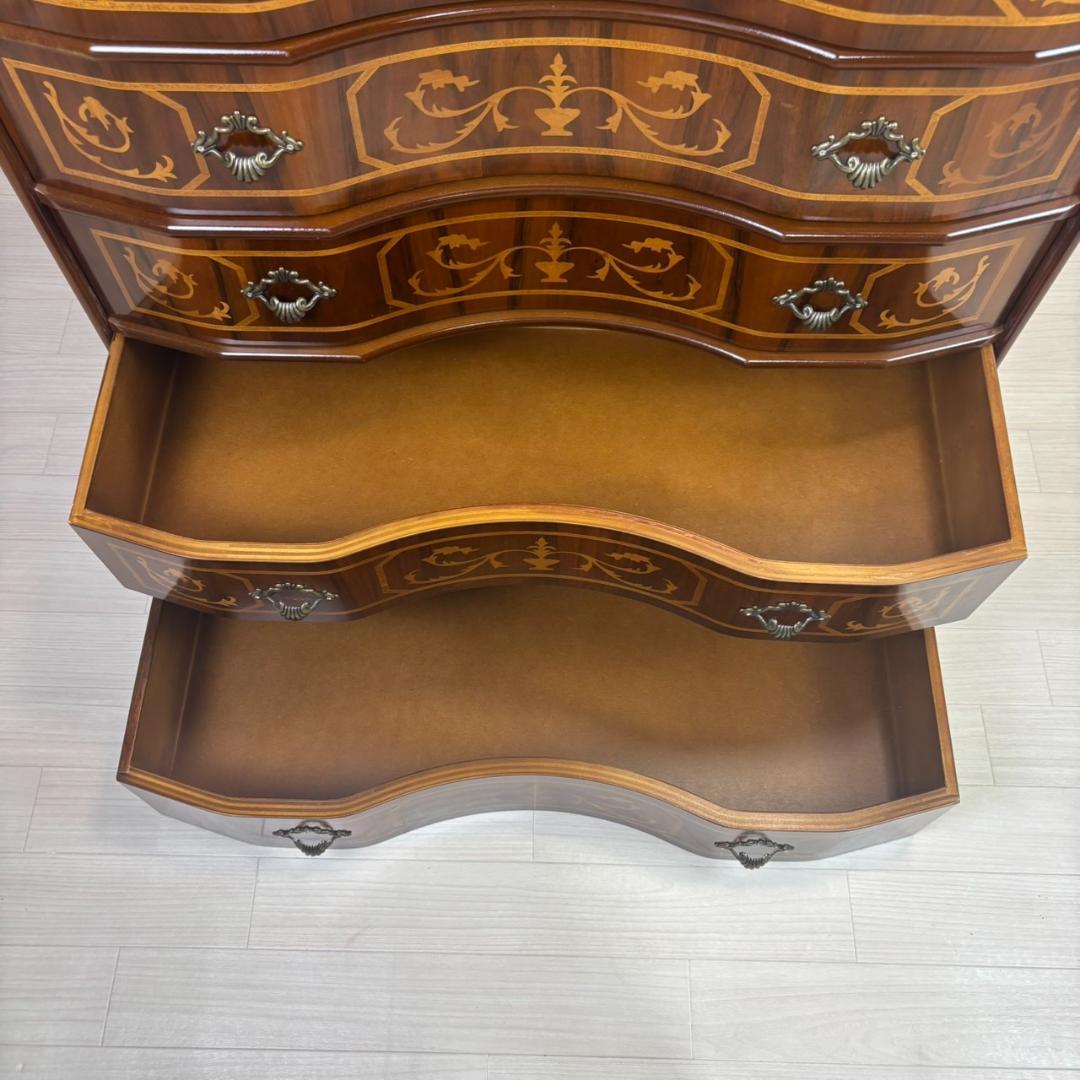 イタリア　象嵌細工　5段チェスト　丸脚