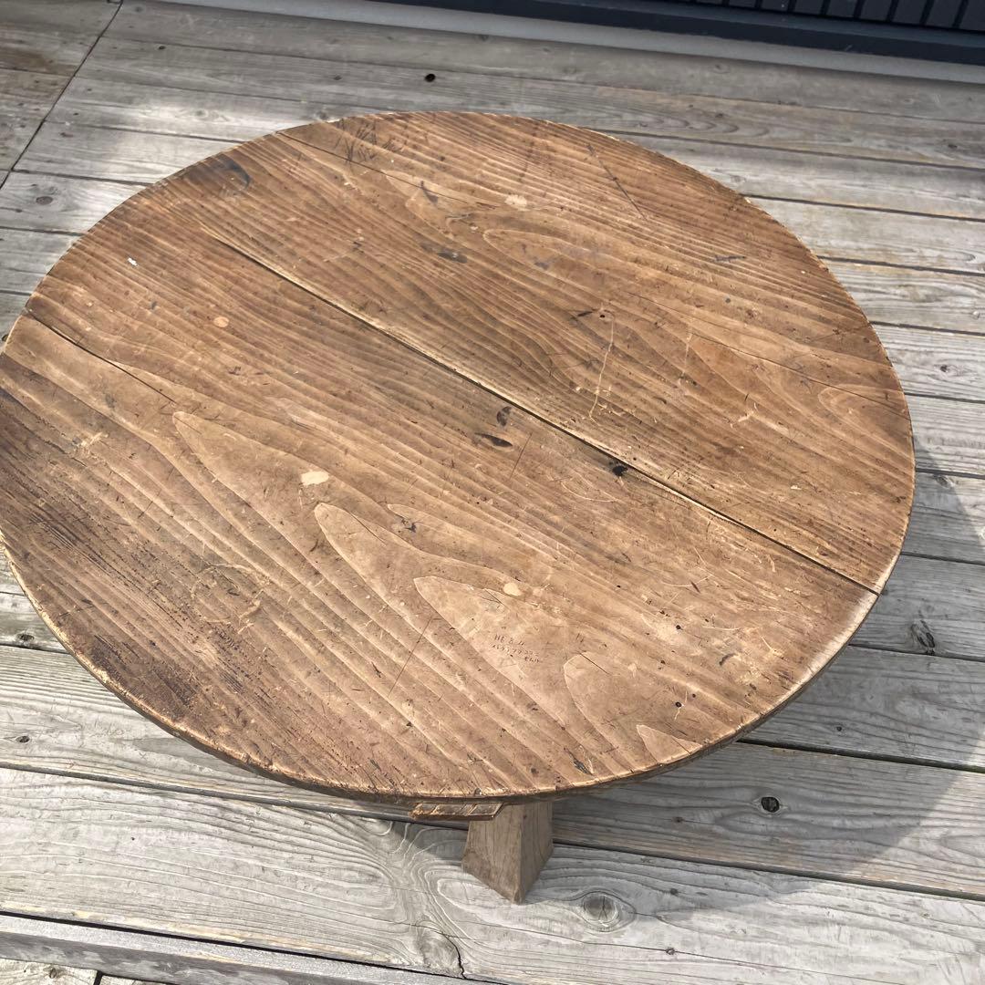 昭和レトロ 古家具 古材 円形 円型 木製ちゃぶ台 円卓 座卓 センターテーブル