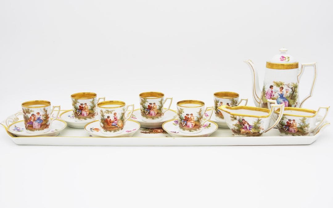 ⚡1920年代・手彩色ティーセット: ドイツ・フラウロイト