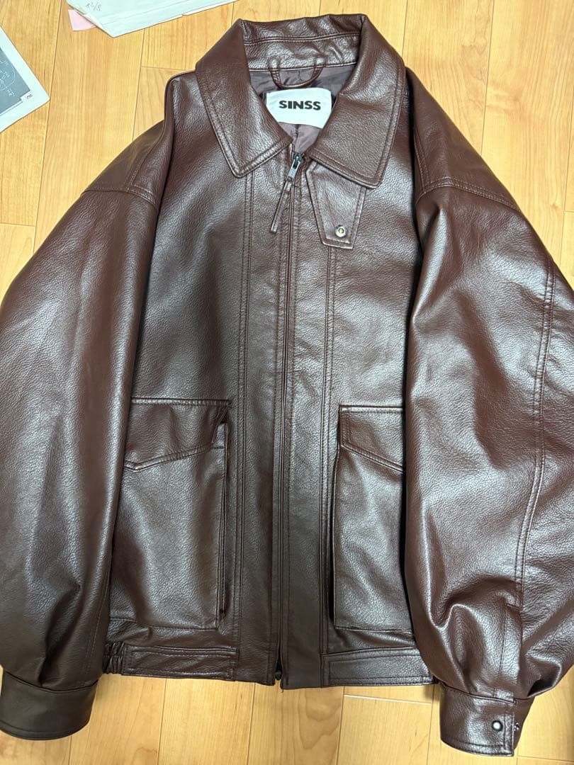 SINSS ブラウンレザージャケット　ダブルジップ　sサイズ