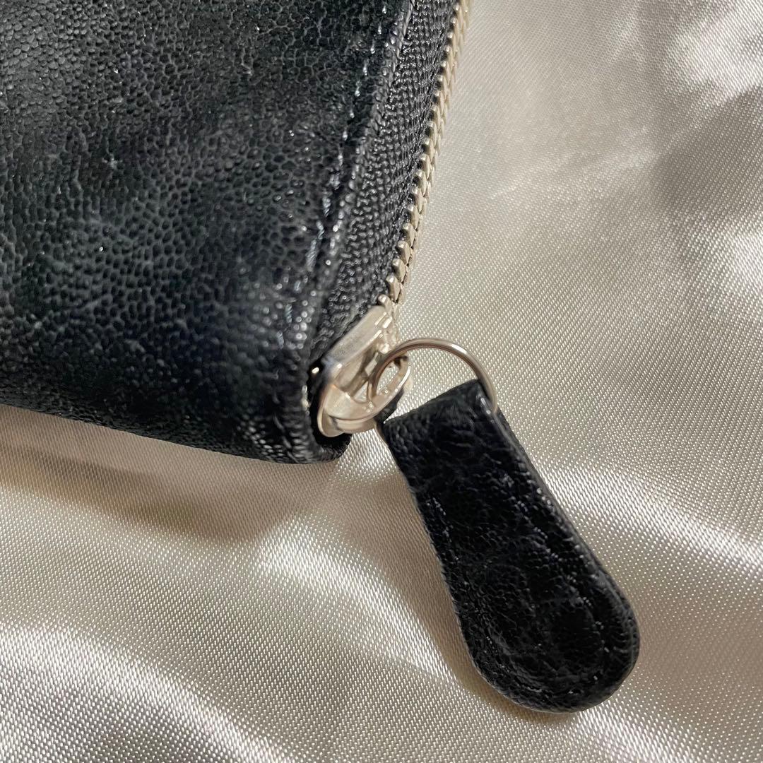 JRA認定　象革 象皮 エレファントレザー ラウンドジップ 本革　長財布　黒