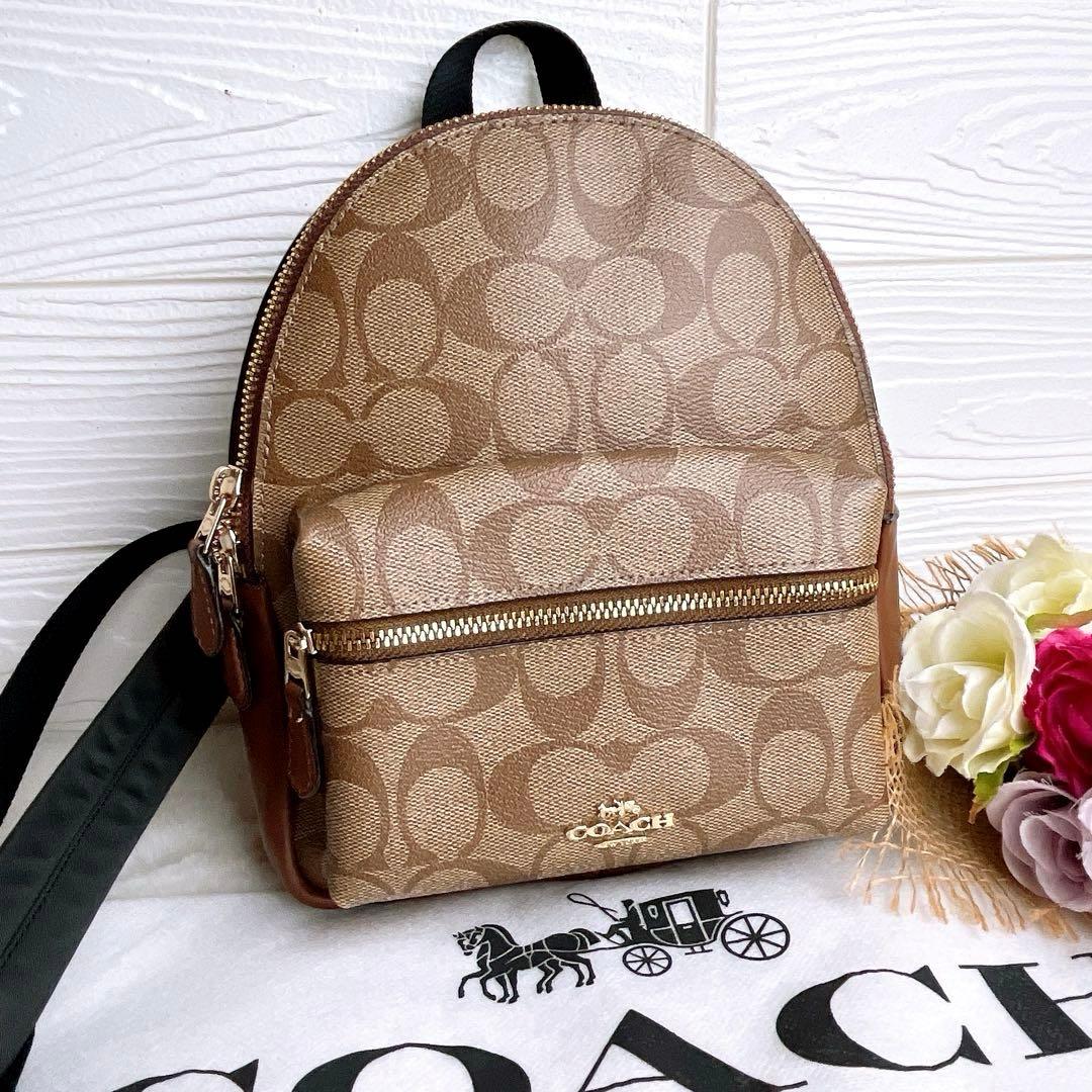 極美品☆COACHコーチ リュック バックパック シグネチャー ブラウンレザー