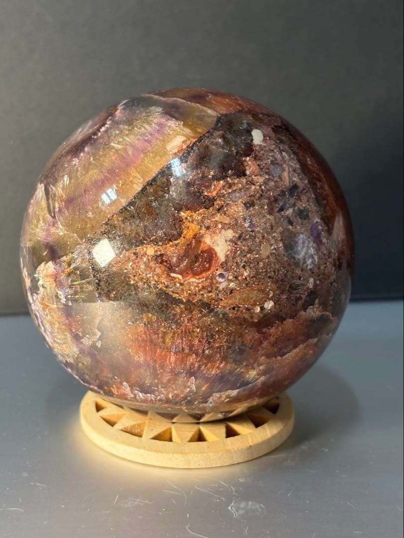 レア　オーラライト23 フローライト共生　スフィア　7.42cm 絶妙な美色