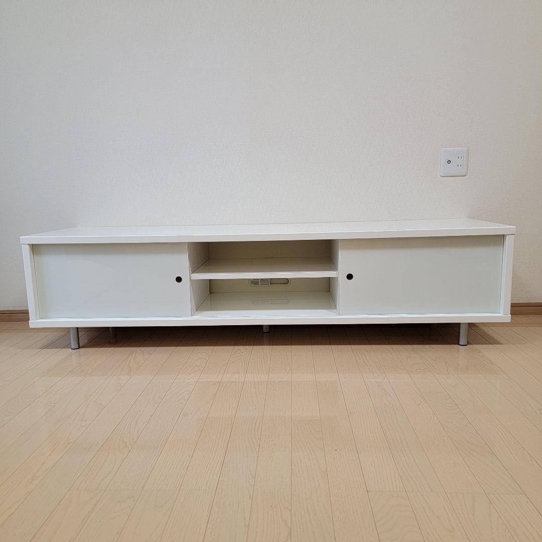 パールホワイト 光沢張り ガラス引き扉 テレビボード 180cm